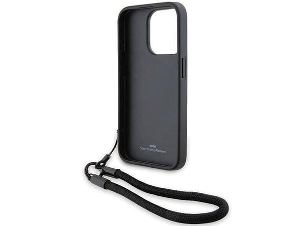 Deksel BMW BMHCP15L23RMRLK til Apple iPhone 15 Pro 6,1" svart hardt deksel Signature Leather Wordmark Cord