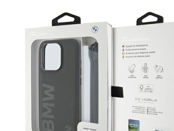 Deksel BMW BMHCP15L23RMRLK til Apple iPhone 15 Pro 6,1" svart hardt deksel Signature Leather Wordmark Cord