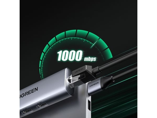 Ugreen 60812, langallinen, USB 3.2 Gen 1 (3.1 Gen 1) Type-A, 10 100 1000 Mbit/s, harmaa, Micro-USB, RJ-45, USB 3.2 Gen 1 (3.1 Gen 1) Type-A, akryyl...