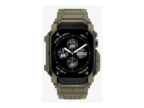 Spigen Rugged Armor Pro, Kotelo, Älykello, Khaki, Apple, Apple Watch 10 (46mm), Termoplastinen polyuretaani (TPU)