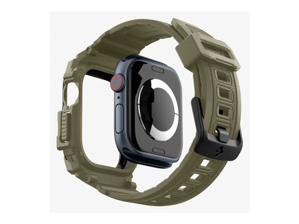 Spigen Rugged Armor Pro, Kotelo, Älykello, Khaki, Apple, Apple Watch 10 (46mm), Termoplastinen polyuretaani (TPU)