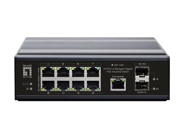 LevelOne IGP-1061 - Switch - -40°C to 75°C - Styrt - 2 x 10/100/1000 (PoE++) + 6 x 10/100/1000 (PoE+) + 2 x Gigabit SFP - stasjonær, DIN-skinnemont...