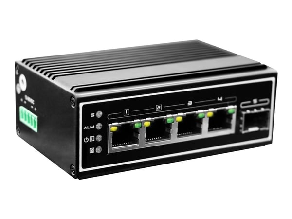 LevelOne IGP-0502 - Switch - -40°C to 75°C - 4 x 10/100/1000 (PoE+) + 1 x Gigabit SFP - stasjonær, DIN-skinnemonterbar, veggmonterbar - PoE+ (120 W)