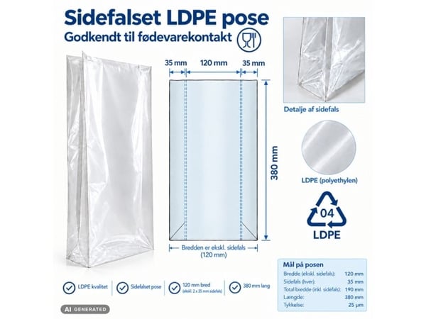 Muovipussi LDPE kirkas sivuseinä 120/35x380x0.025mm 1000kpl/tray