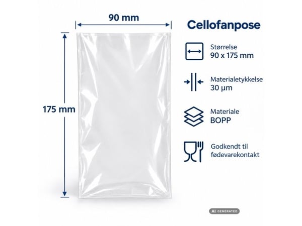 Cellofanpose OPP 90x175mm 35g 1000stk/pakkaus fladpose