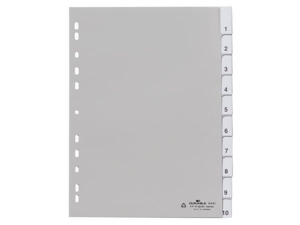 Durable 6441, Tyhjä välilehtihakemisto, Polypropeeni (PP), Harmaa, Muotokuva, A4, 230 mm