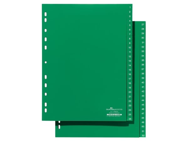 Durable 6157, Numeroitu välilehtihakemisto, Vihreä, Muotokuva, A4, 230 mm, 297 mm
