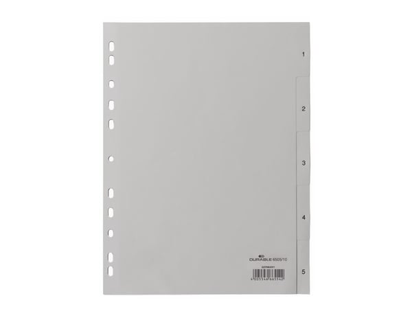Durable 650510, Numerisk faneindeks, Polypropylen (PP), Grå, Portrett, A4, 230 mm