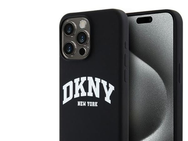 Apple iPhone 14 Pro Max DKNY Case nestemäinen silikoni valkoinen painettu logo MagSafe (DKHMP14XSNYACH) musta