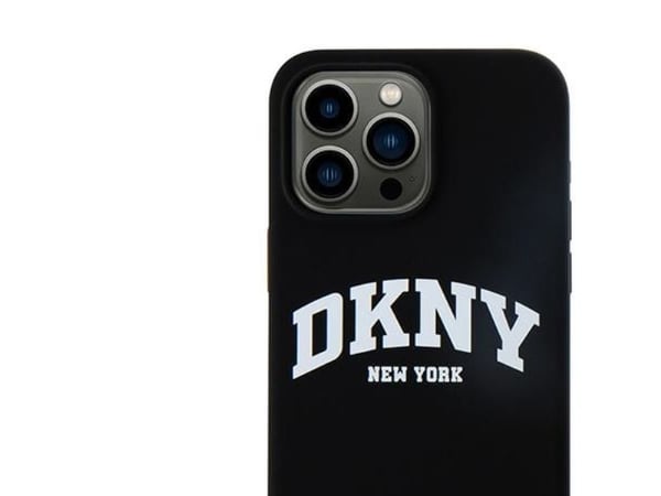 Apple iPhone 14 Pro Max DKNY Case nestemäinen silikoni valkoinen painettu logo MagSafe (DKHMP14XSNYACH) musta