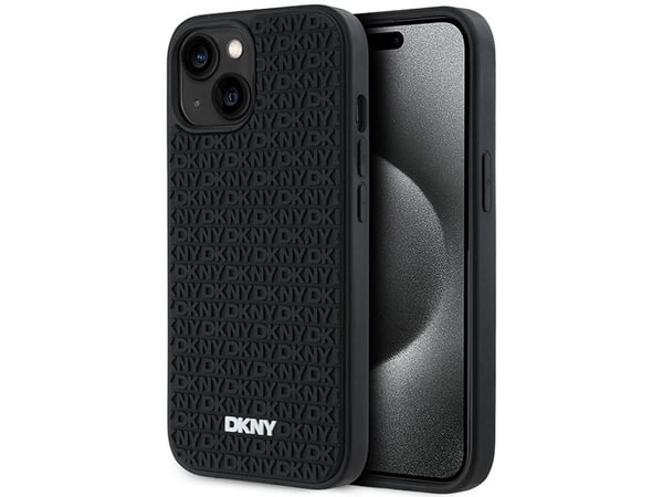 Apple iPhone 13 / 14 / 15 DKNY kotelo 3D kumi toistuva kuvio (DKHCP15S3DRPWK) dėklas telefonui juodos spalvos