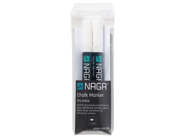 Chalkmarker NAGA hvid 2 mm - til glastavler - (2 stk.)