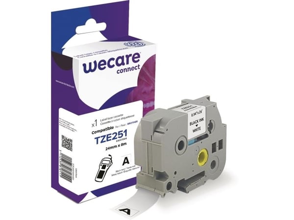 Teksttape Wecare, kompatibal TZE-251, 24 mm, sort/hvid
