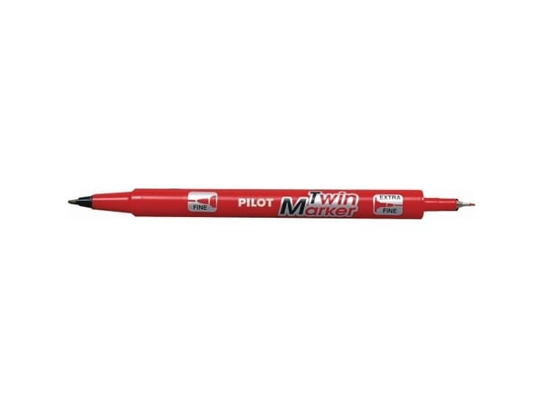 Permanentmarkörer, PILOT Twin Marker, 0,3/0,5 mm, röd, förpackning med 10 st