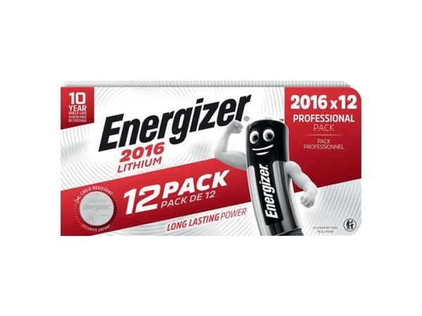 Knapcellebatteri, Energizer Lithium, CR2016, 12 stk