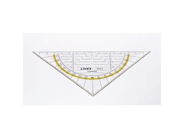 Linex 1616G, 45° kolmio, Polystyreeni, Läpinäkyvä, Keltainen, 16 cm, 11 cm, 1,6 mm