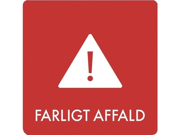 Piktogram, farligt affald, 12 x 12 cm, rød