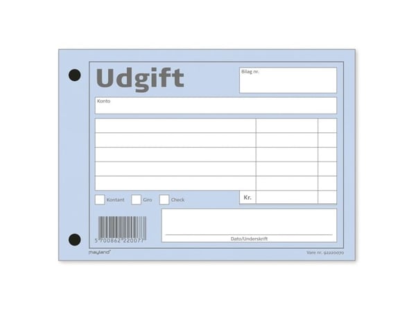Udgiftsbilag mayland, 147 x 105 mm, 100 ark, blå