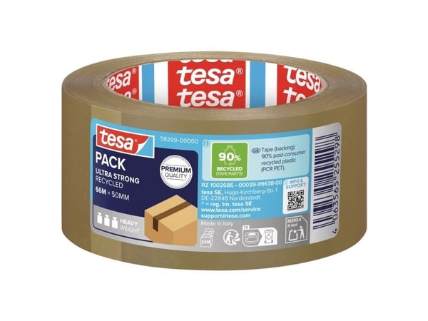 Pakketape, Tesapack Eco Ultra Strong EcoLogo, PCR PET, 50 mm x 66 m, brun