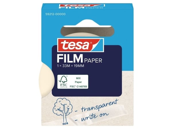 TESA tesafilm PAPER, 33 m, Läpinäkyvä, Paperi, 19 mm, 1 kpl, Laatikko