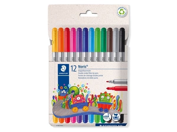 STAEDTLER Noris 320 - Dobbelsidig fibertupp-pen - ikke-permanent - assorterte farger - 3 mm / 1 mm - bred (en pakke 12)