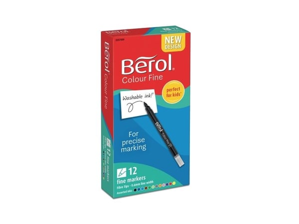 Fibertuscher, Berol Colourfine, 12 ass. farver, pakke a 12 stk