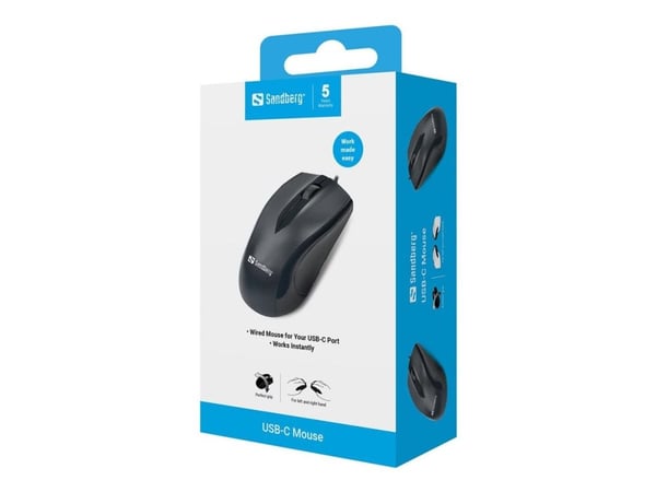Sandberg - Mus - optisk - 3 knappar - kabelansluten - USB-C