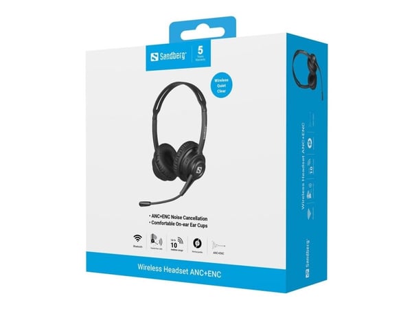 Sandberg - Hodesett - full størrelse - Bluetooth - trådløs, kablet - aktiv støydemping - USB-C