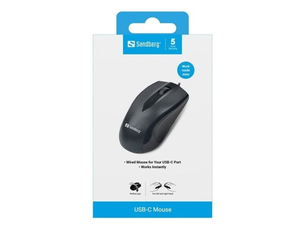 Sandberg - Mus - optisk - 3 knappar - kabelansluten - USB-C