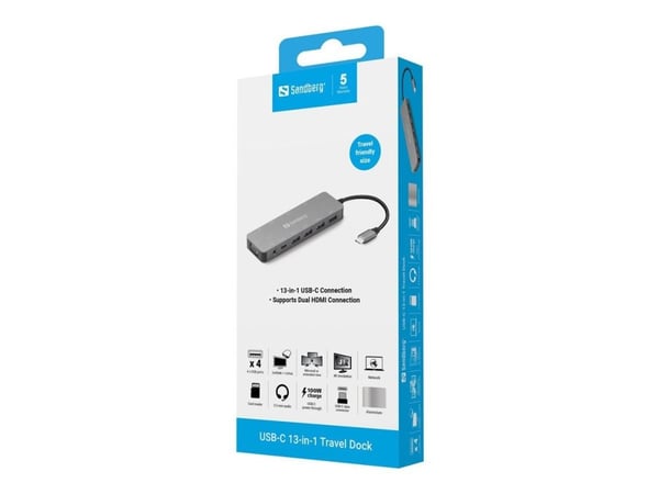 Sandberg 13-i-1 - Dockingstasjon - USB-C - HDMI, VGA - 100Mb LAN