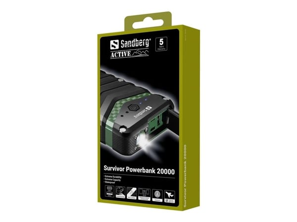 Sandberg Active Survivor Powerbank 20100 - Powerbank - 20100 mAh - 3.9 A - 2 output-stikforbindelser (USB)