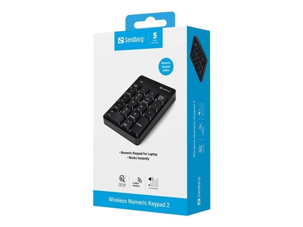 Sandberg Wireless Numeric Keypad 2, Langaton RF, 18, Kannettava tietokone/PC, 0 m, Musta