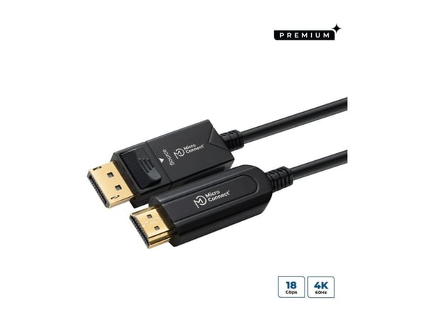 MicroConnect Premium - Adapterkabel - DisplayPort hann til HDMI hann - 30 m - hybridkobber / fiberoptikk - svart - 4 K 60 Hz (4096 x 2160) støtte