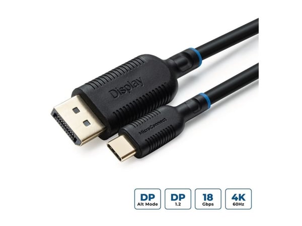 MicroConnect - Adapterkabel - USB-C (hane) till DisplayPort (hane) - DisplayPort 1.2 - 3 m - svart