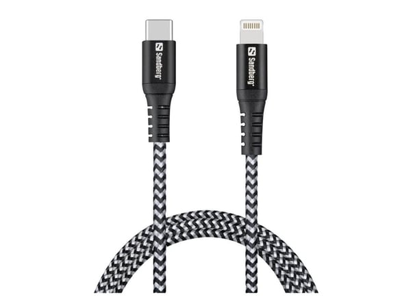 Sandberg Survivor - Lightning-kabel - Lightning hann til USB-C hann - 1 m - grå, svart - Power Delivery-støtte