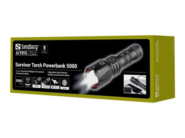 Sandberg 420-89, Käsikokoinen taskulamppu, Musta, Alumiini, IPX4, -30 - 40 °C, FCC, RoHS, UKCA, CE