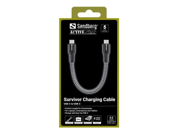 Sandberg Survivor 441-66 USB-C-kabel 0,2 m 100 W, USB-C till USB-C