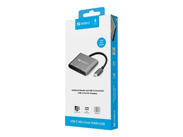 Sandberg USB-C Mini Dock HDMI+USB - Telakointiasema - USB - HDMI