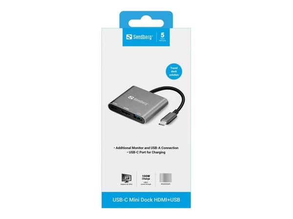 Sandberg USB-C Mini Dock HDMI+USB - Telakointiasema - USB - HDMI