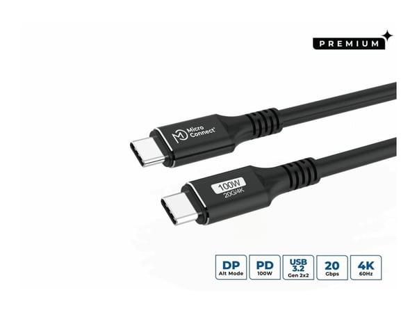 Microconnect MC-USBCC6, 6 m, USB C, USB C, USB 3.2 Gen 2x2, 20 Gbit/sek, musta