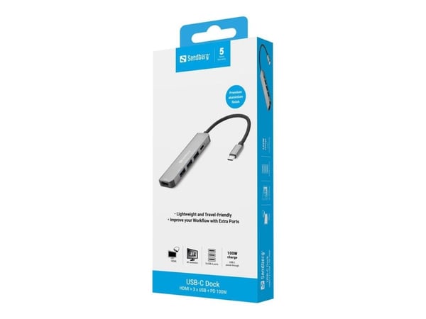 Sandberg USB-C Dock HDMI+3xUSB+PD 100W - Dokkingstasjon - USB-C - HDMI
