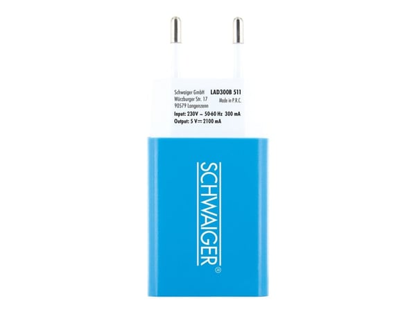 Schwaiger - Strømadapter - 230V USB charger - 10.5 watt - 2.1 A (USB) - blå