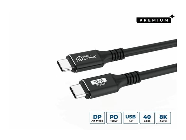 MicroConnect USB4CC1 USB-C-kaapeli, USB4 Gen3x2, 1,2 m, musta