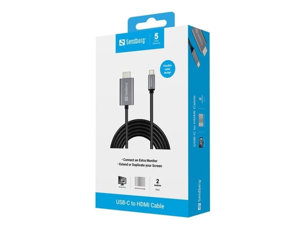 Sandberg - Video/audiokapeli - USB-C han til HDMI han - 2 m - 4K-tuki