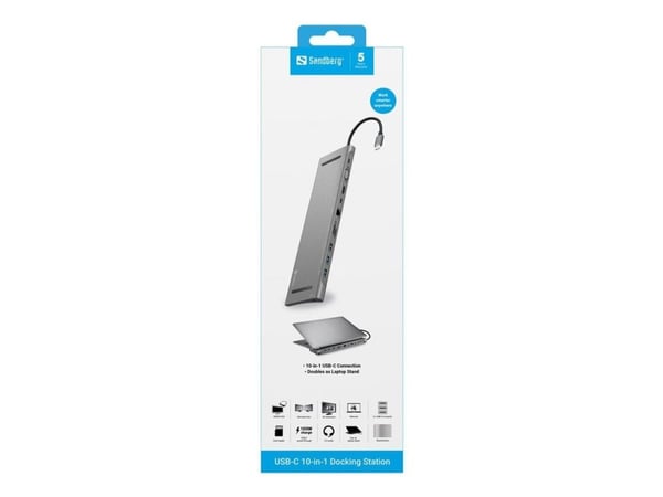 Sandberg USB-C 10-in-1 Docking Station, Alu