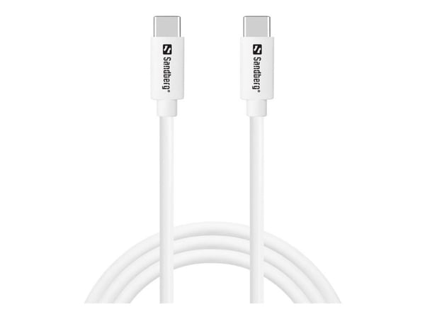 Sandberg - Strømadapter - 2-i-1 - 20 watt - 3 A - PD (USB-C) - på kabel: USB-C - hvit - Europa - med USB-C til USB-C kabel