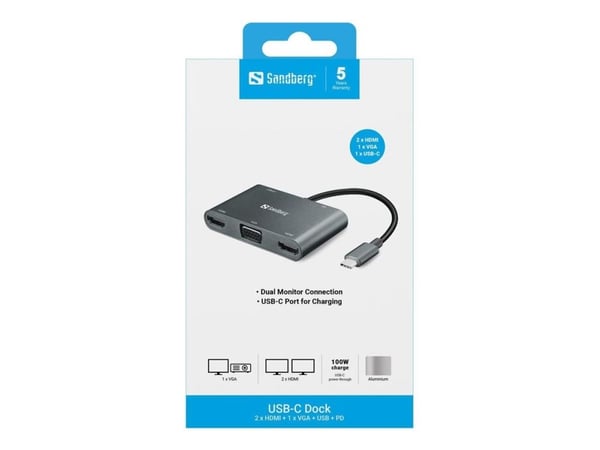 Sandberg USB-C Dock - Dockingstation - USB-C - VGA, HDMI