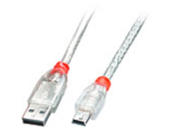 Lindy 41784, 3 m, USB A, Mini-USB B, USB 2.0, 0,48 Gbit/s, Transparent