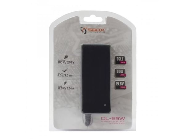 Sbox strømadapter 65W 19,5V/3,34A, kontakt 4,5x3,0mm, svart (DL-65)