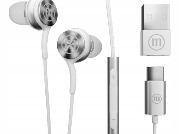 Maxell XC1 USB-C langalliset kuulokkeet USB-A-sovittimella valkoinen